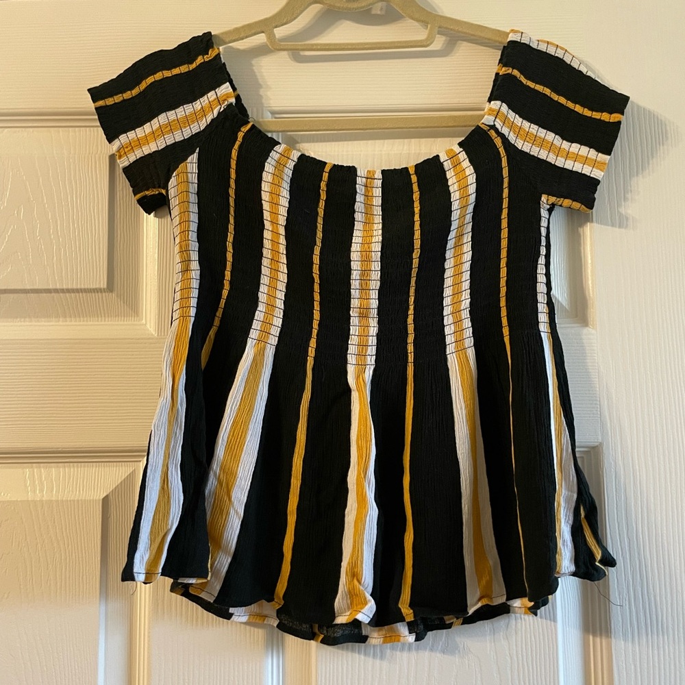 Kendall & Kylie Peplum Black and Gold Blouse